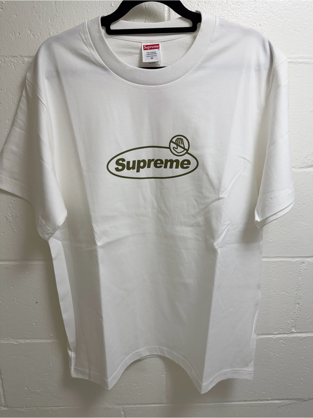 Supreme White T-Shirt with Olive Logo Size M